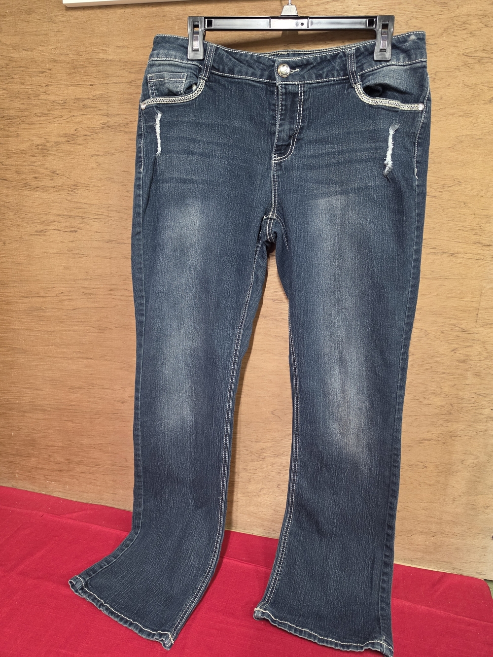 Faded Glory Dark Blue Flared Jeans with Subtle Distress